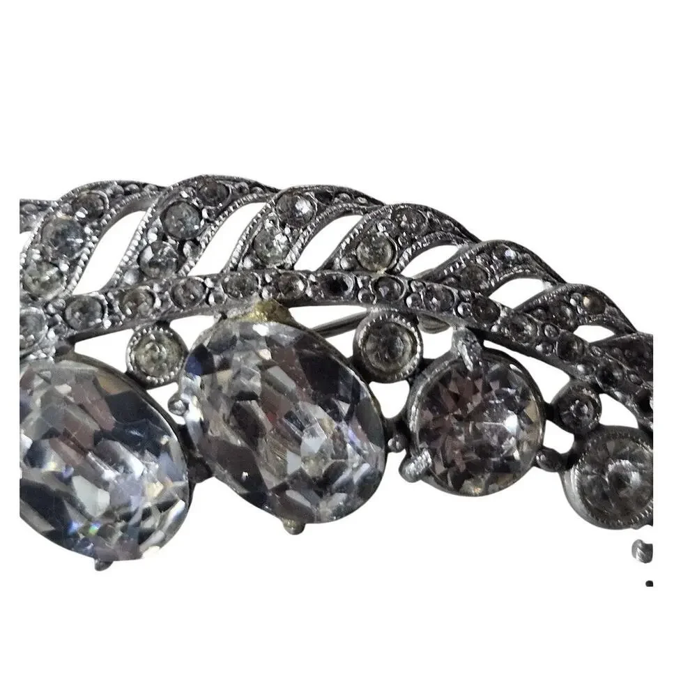 Vintage Clear Ice Rhinestone Large Feather/leaf Design Brooch Pin